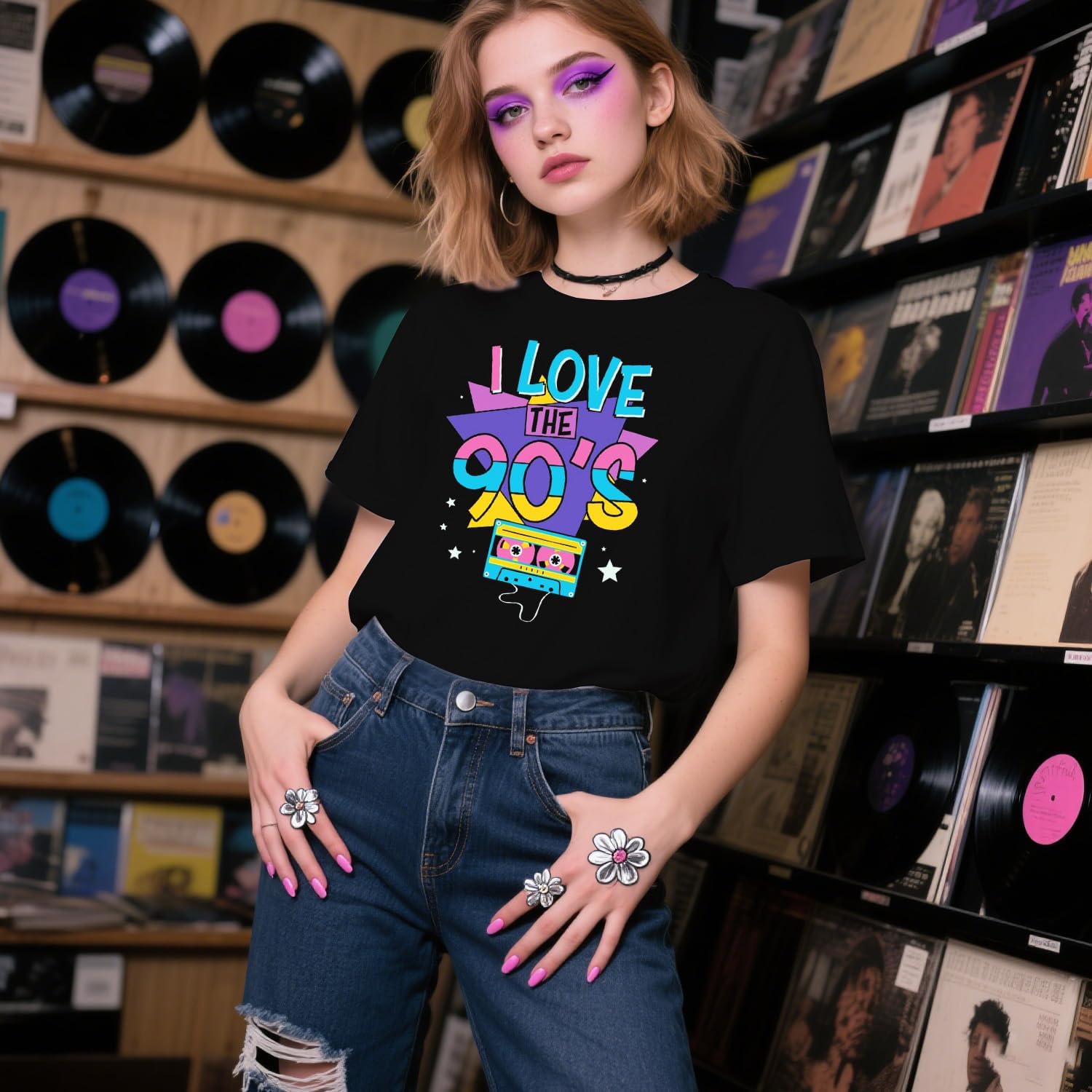 90's Shirt for Women I Love The 90's T-Shirt Back to The 90s Tee Vintage Neon Party Music Tops - Image 3