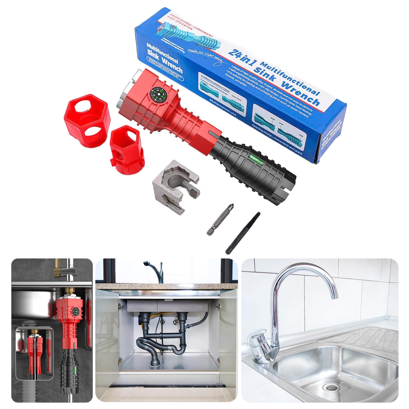 24 In 1 Multipurpose Faucet Sink Installer Wrench Pipe Wrench For Maintenance Of Kitchen And Bathroom Sinks