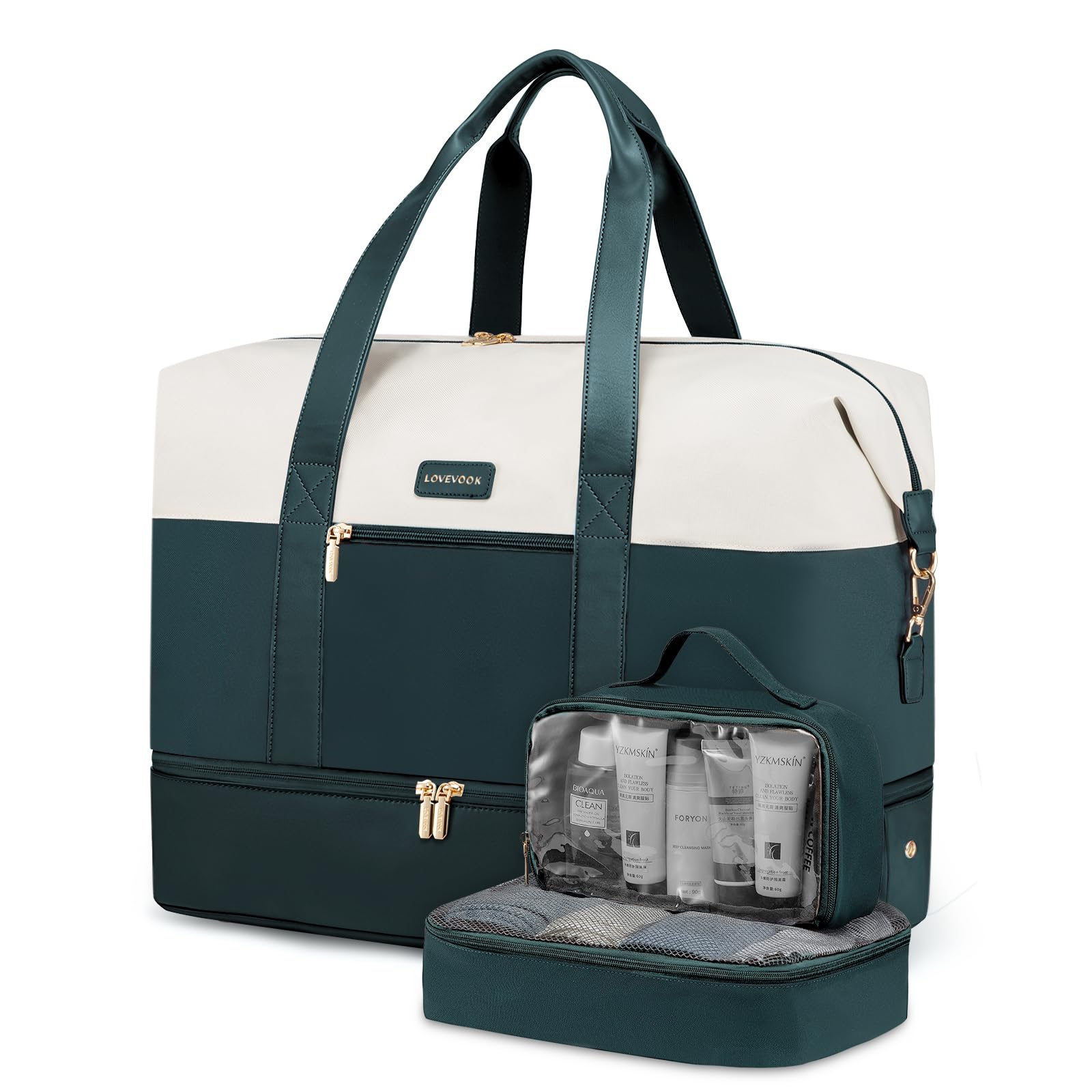 LOVEVOOK Weekender Bag, Large Travel Duffel Bag for Women with 2 Packing Cubes, Carry on Overnight Bag with Shoe Compartment, Mom Hospital Bags for