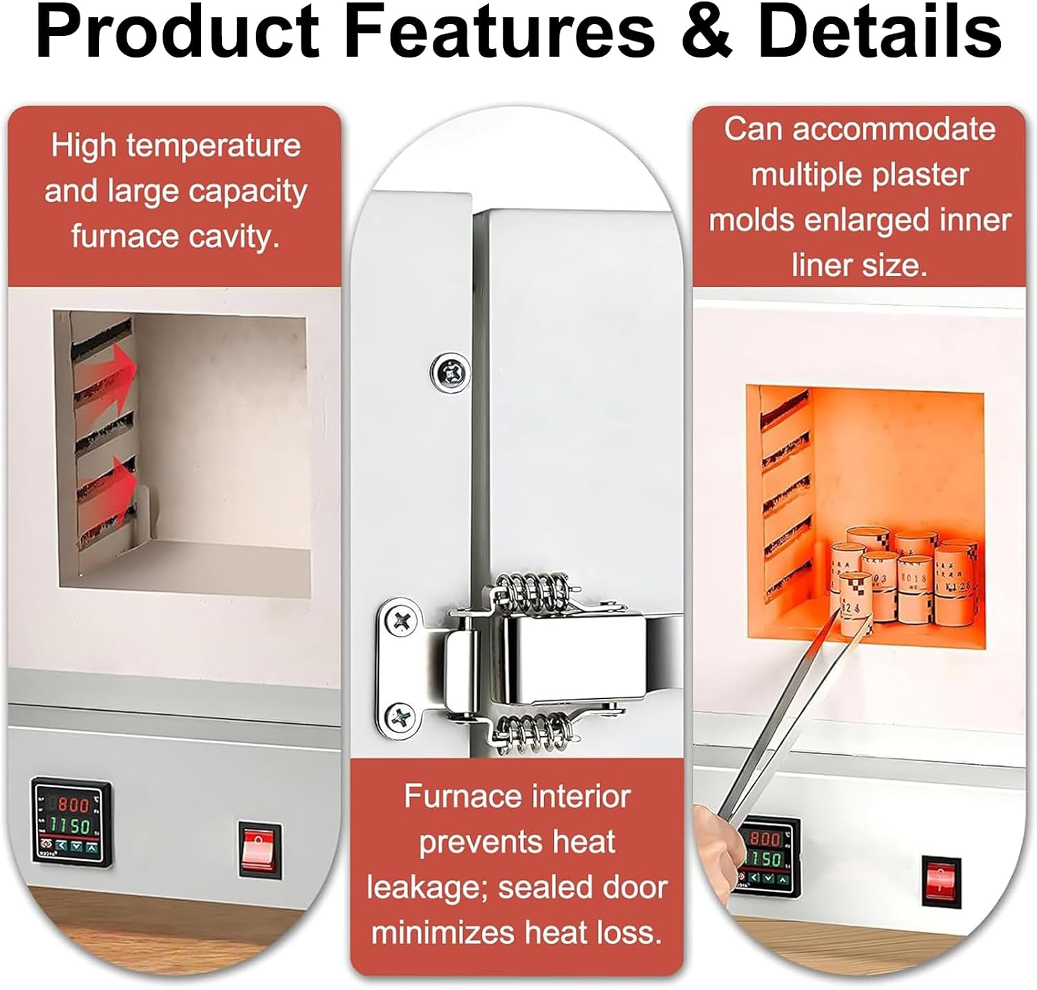 Compact Table-top Electric Kiln, 1150℃ Enclosed Muffle Furnace, 2000W Electric Ceramic Lab Muffle Furnace Burnout Oven, for Pottery Glazing & DIY Projects