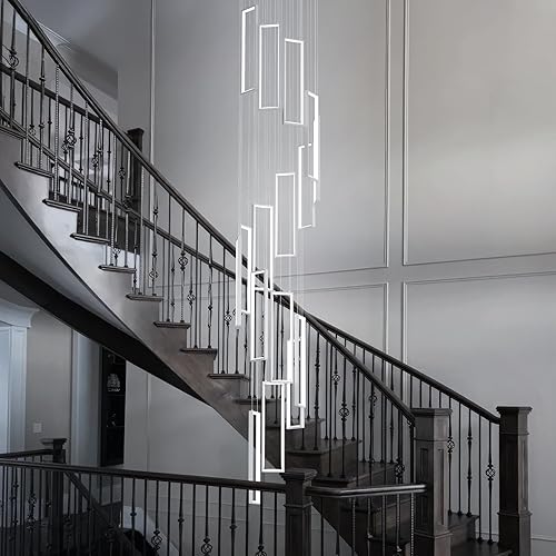 Miniatura 63 de Lámpara colgante moderna para isla de cocina, regulable, color negro, 54 W, luces colgantes LED, 4 anillos, candelabros rectangulares, escalera