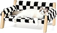 FAMIDGE Elevated Cat Couch Bed - Wooden Raised Pet Sofa with Washable Plush Cover for Indoor Cats & Small Dogs up to 25lbs (Chessboard)