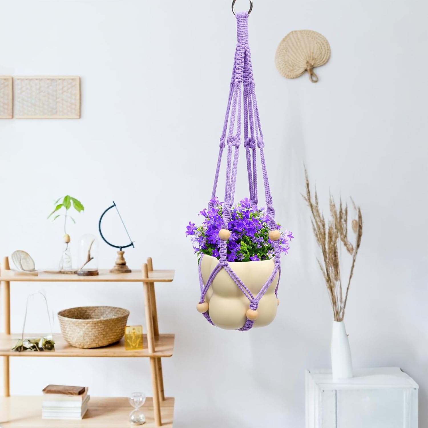 Hoteam 12 Pcs Macrame Plant Hangers Macrame Hanging Planters for Indoor Plants Handmade Boho Hanging Baskets Flower Pots Holder for Outdoor Home Wall Decor