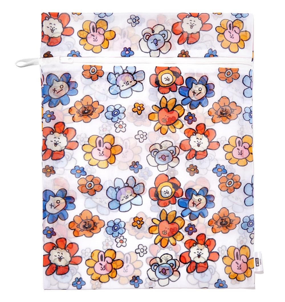 Kitschx BT21 Wash Bags - Funky Floral Print, Zipper Closure & Elastic Cover for Damage-Free Wash Cycle, Includes Two Sizes for All Laundry Needs - Brighten Up Your Laundry Day - 2pc Set