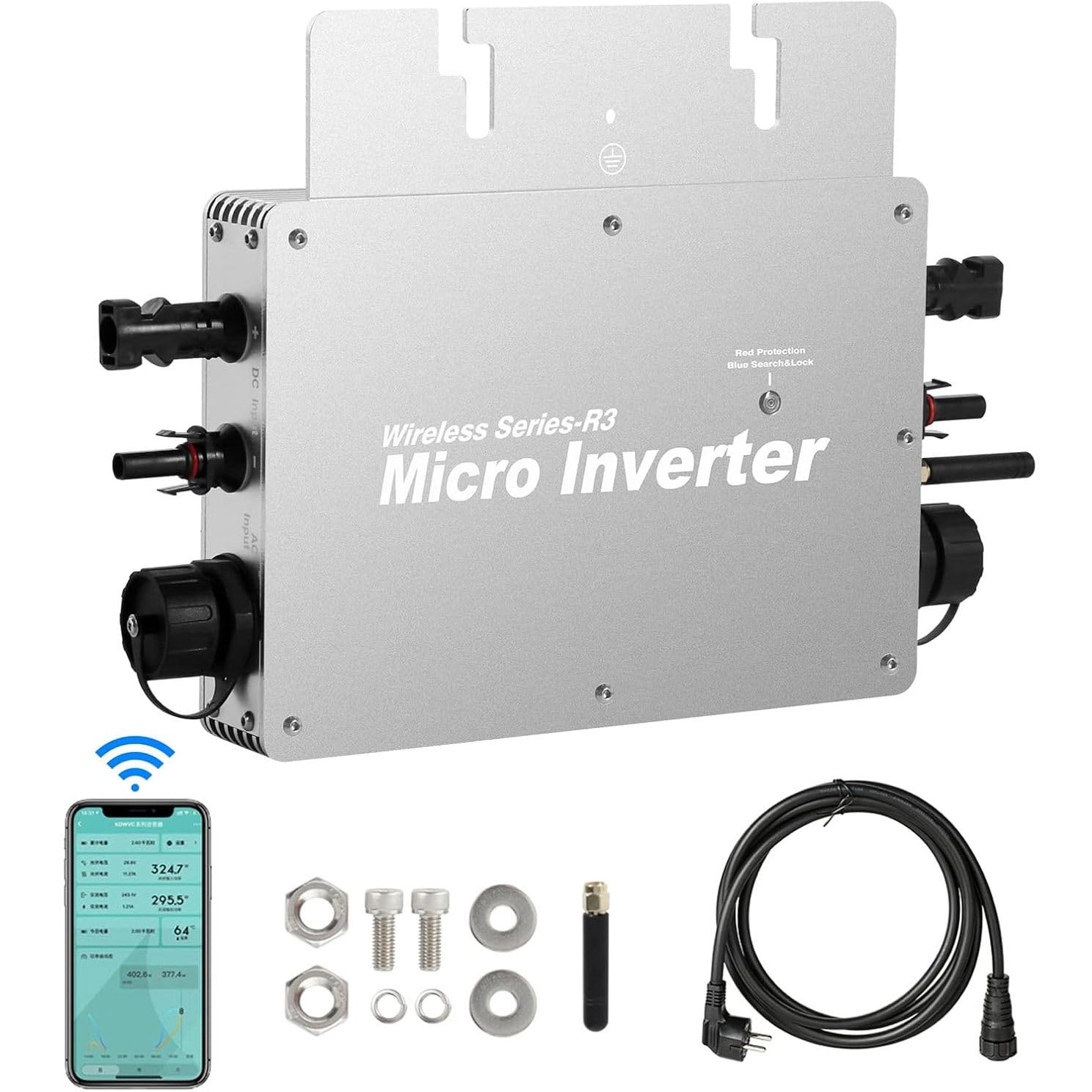 Micro Onduleur Solaire MPPT Micro Inverter onduleur Solaire Intelligent WiFi pour Système Solaire sur Balcon, Micro onduleur 85-280V AC, Micro-onduleur avec WLAN APP,WVC-800W