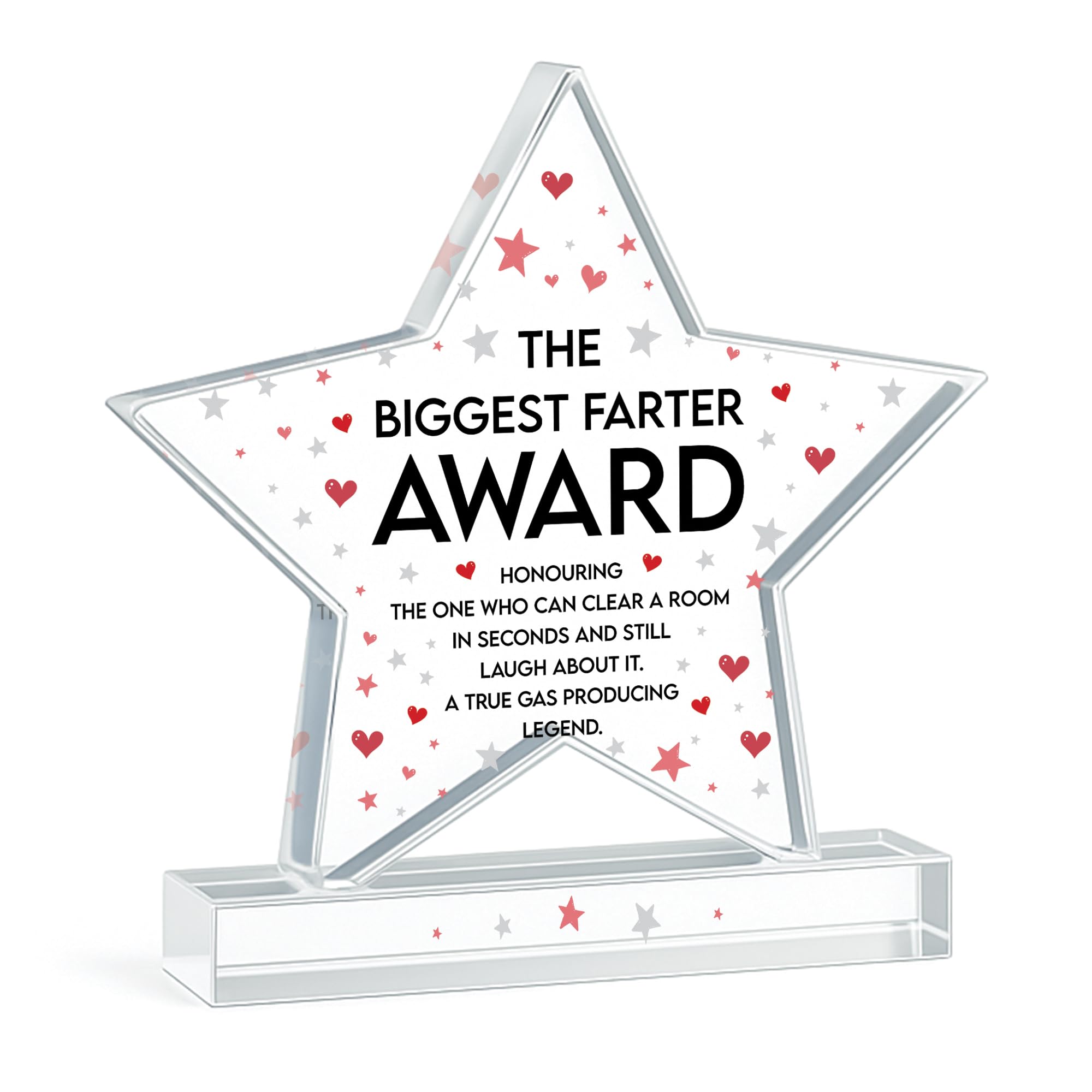 Red Ocean Biggest Farter Award Funny Couples Clear Acrylic Star Trophy 8x9 cm Novelty Partner Present for Boyfriend Girlfriend Husband Wife Valentines Day Anniversary Joke
