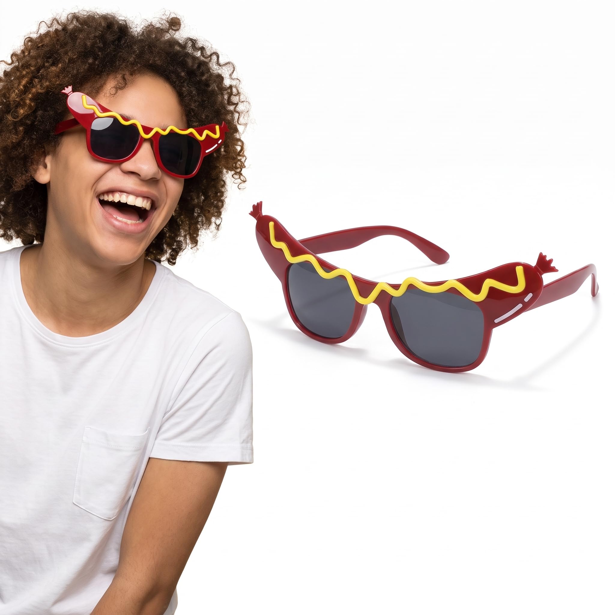 DEEPCRAFF 2pcs Funny Hot Dog Sunglasses, Novelty Costume Glasses for Party Dress Up, Crazy Eyewear Accessories for Halloween, Birthday, Festival, Masquerade And Photo Props