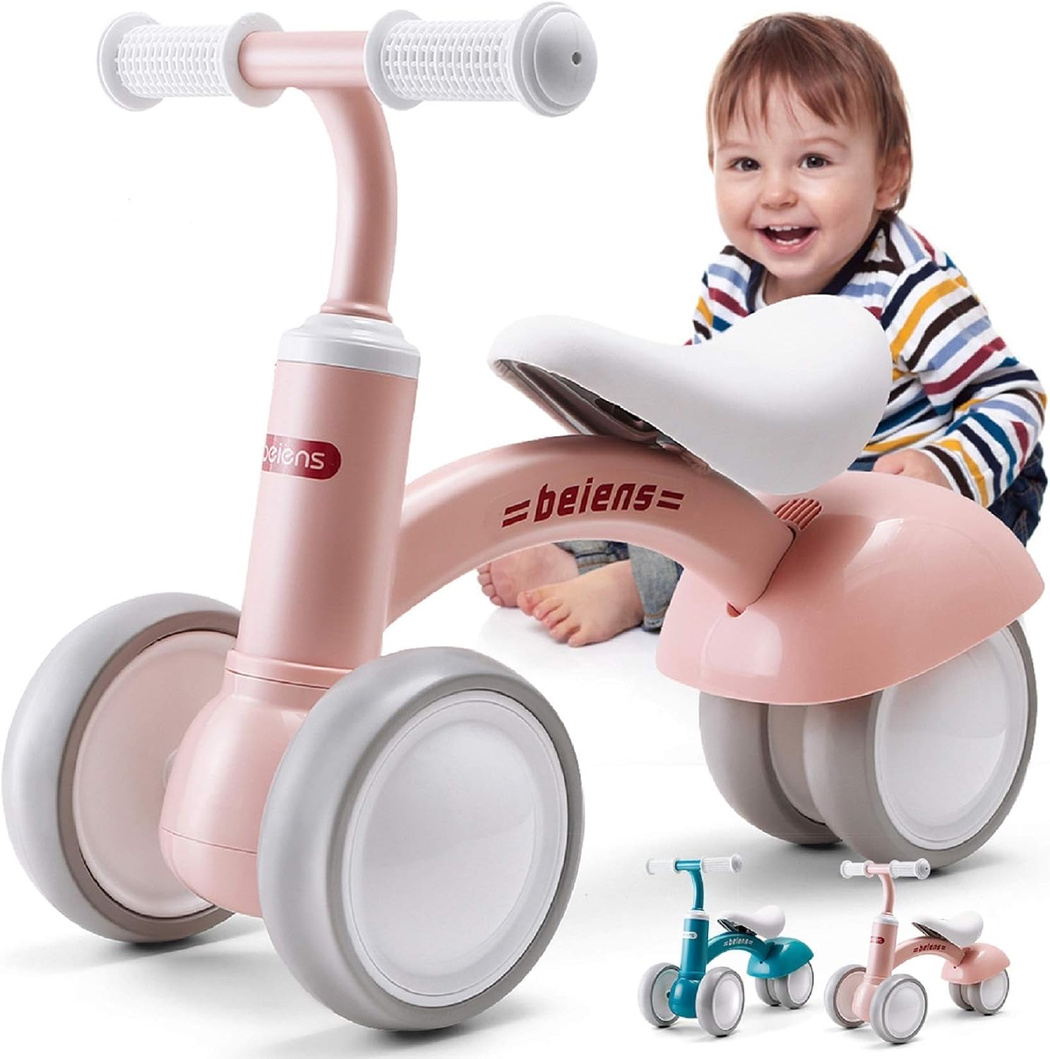 beiens Upgraded Large Baby Balance Bikes, Baby Bicycle for 1 Year Old, Toddler Bike Riding Toys for 10 Months - 36 Months Boys Girls No Pedal 4 Training Wheels Baby First Birthday Gift Bike