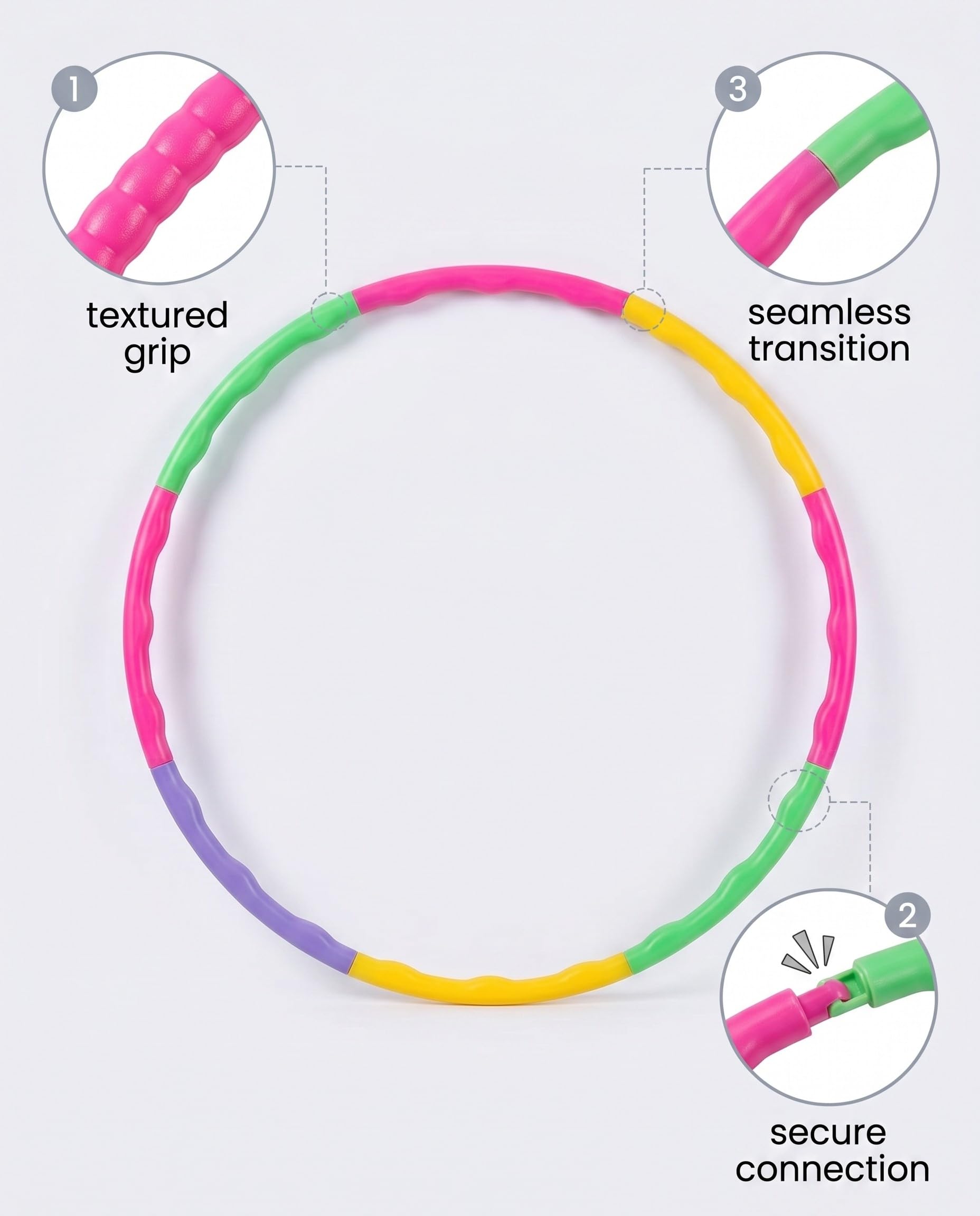 Hula Hoop Smontabile, Ideale per Fitness e Allenamento Addominali. 1 Pezzo Portatile per Perdita Peso, Danza. Salvaspazio per Casa, Palestra.