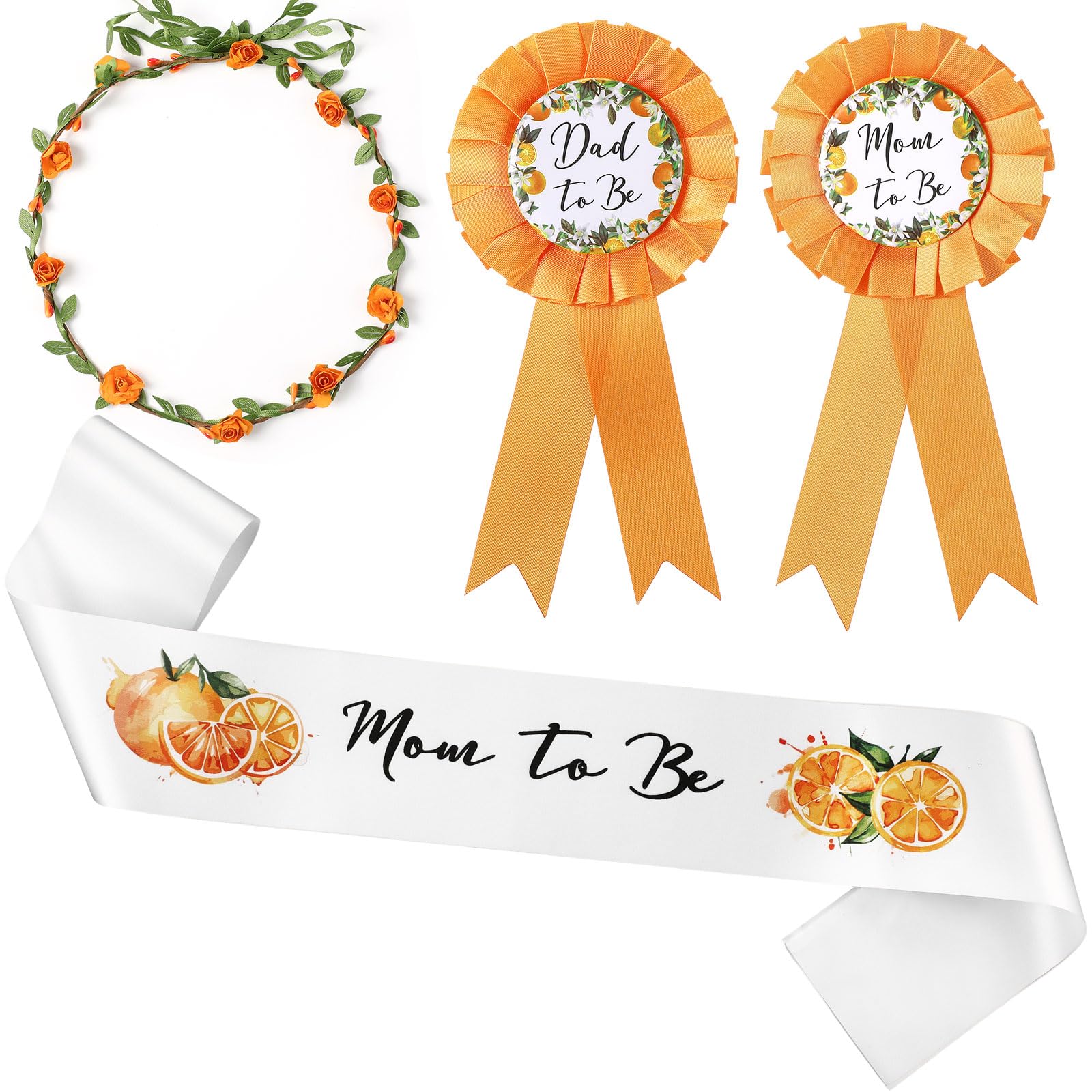 Photo 1 of Xinnun Little Cutie Citrus Mom & Dad Baby Shower Sash and Crown Set (Orange)
