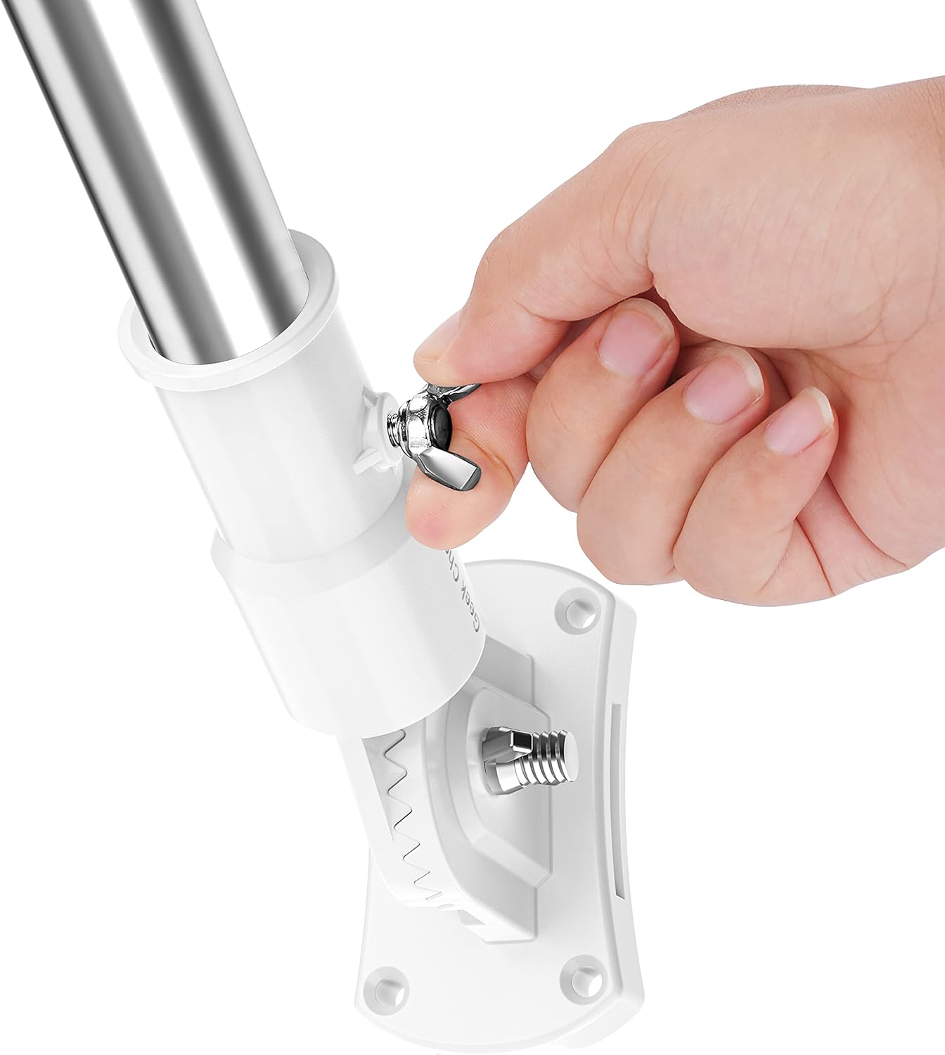 White Flag Pole Holder Adjustable, Ultra Heavy Duty 304 Stainless Steel Flag Pole Bracket for Outside House & Estate - 1" Inner Diameter Flag Mounting Bracket, Built to Last – Never Breaks