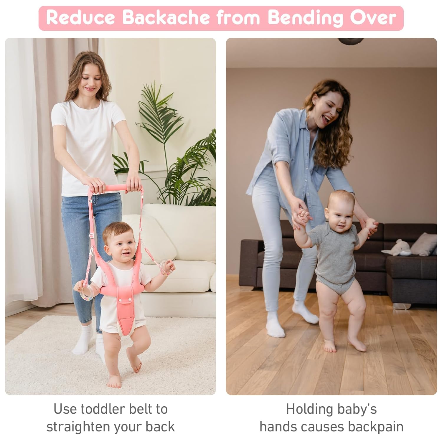 Baby Walking Helper, Handheld Baby Walking Harness, Infant Walker Assistant Belt, Toddler Standing Support Help Baby Walk, Walking Assistance for Babies 8-16 Months (Pink)