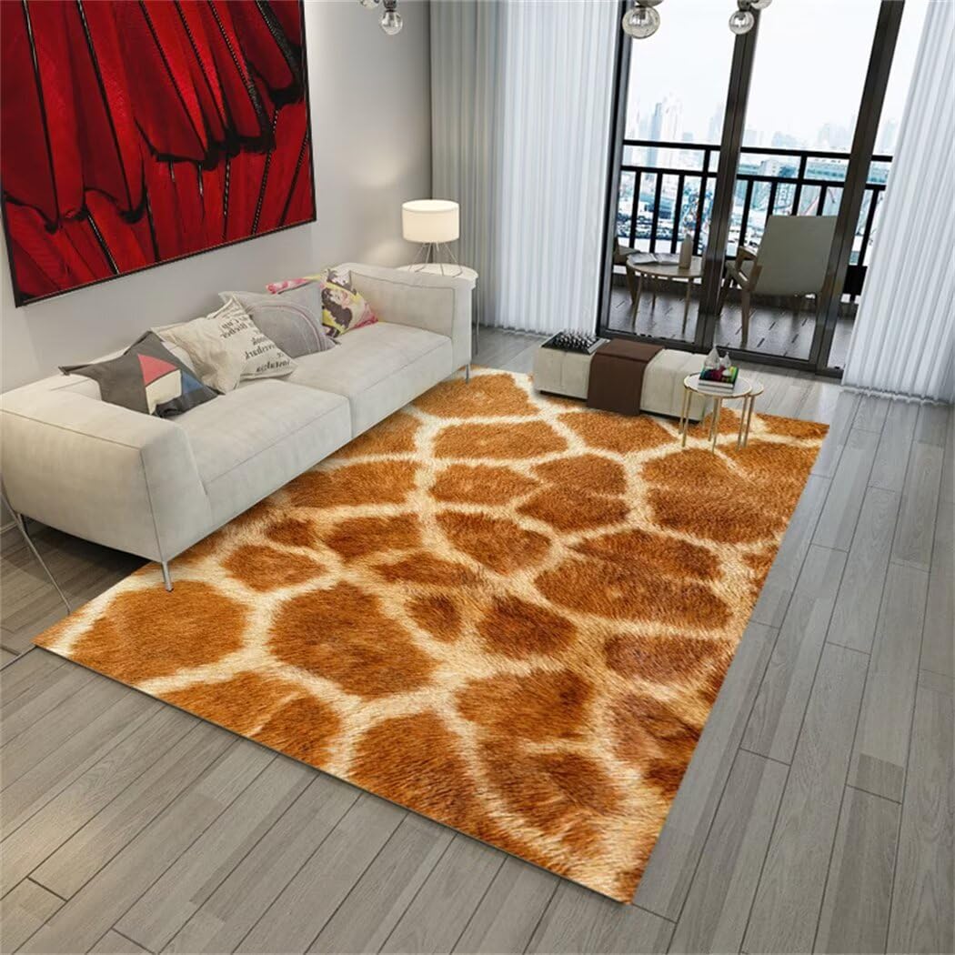 Tapis à poils courts motif animal marron 130x190cm pour sol de salon et chambre d'ado