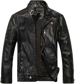 chouyatou Men's Vintage Stand Collar Pu Leather Jacket (X-Small