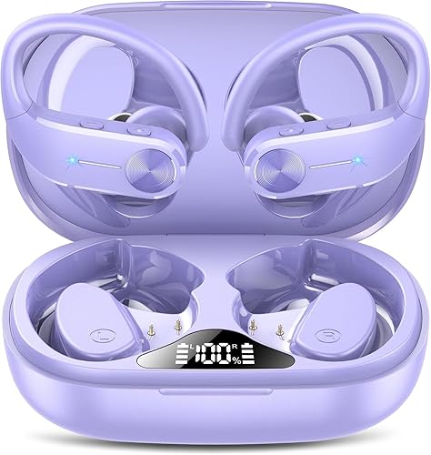 Miniatura 9 de Ear Buds - Auriculares inalámbricos, auriculares estéreo de alta fidelidad Bluetooth 5.3 para correr con pantalla LED dual, 30 horas de Oro