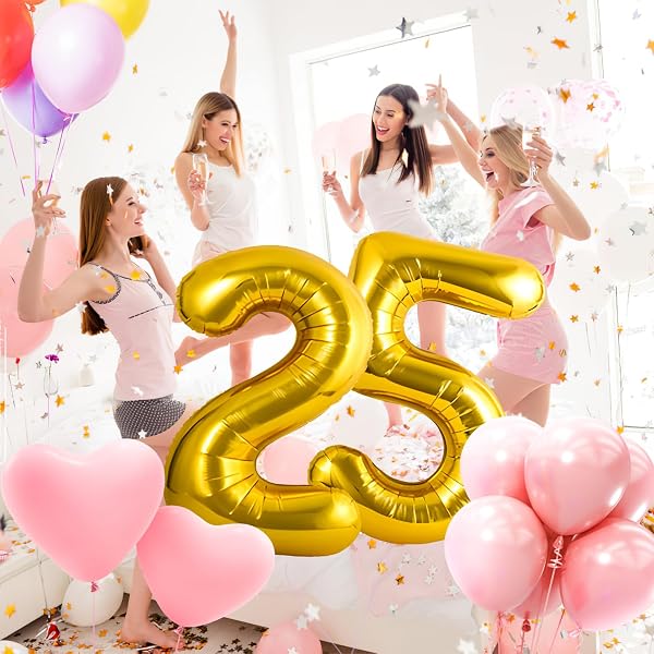 Ballons Anniversaire 25 Or - 100cm - Ballon Chiffre 25 Numéro 25 - Happy Birthday Decoration Ballons Fête d'anniversaire Ans Vole Grâce à l'Hèlium 25 - 4
