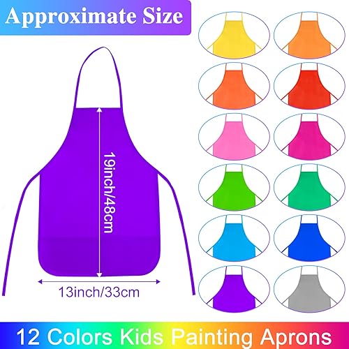 Miniatura 2 de Delantales de pintura para niños, 12 piezas, 12 colores, delantales de arte para niños con 2 bolsillos espaciosos, delantales para niños, para