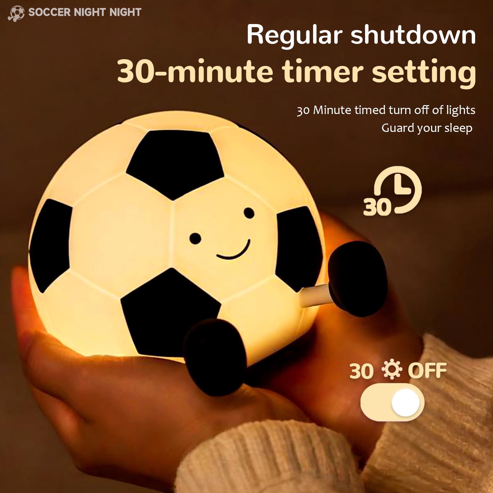 Luz nocturna de fútbol para niños, lámpara de noche de silicona ajustable y temporizada, lámpara de noche de guardería, dormitorio, decoración de fiesta, adecuada para niños y niñas