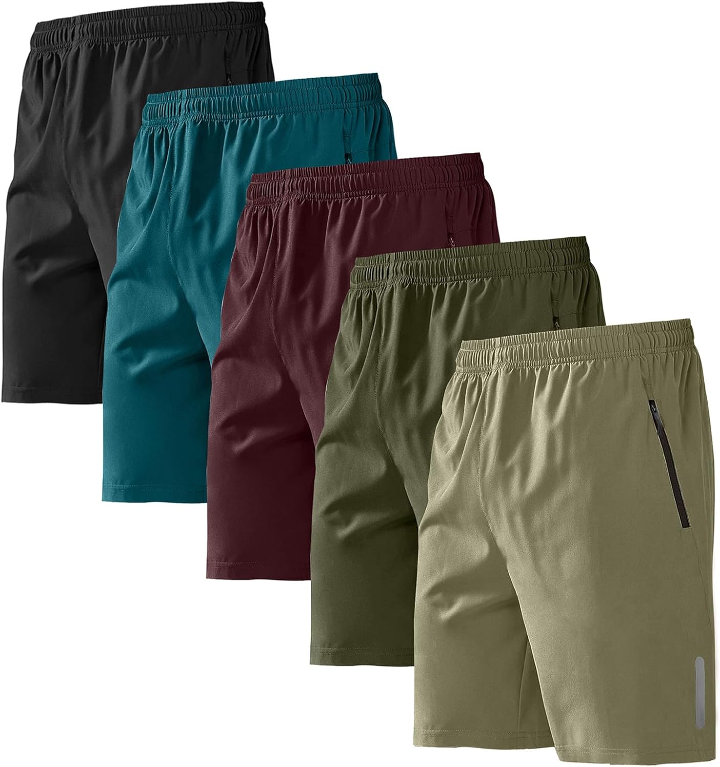 BUYJYA 5 Pack Men's Athletic Gym Shorts Set Workout Basketball Running Elastic Waist with Zipper Pocket Gift