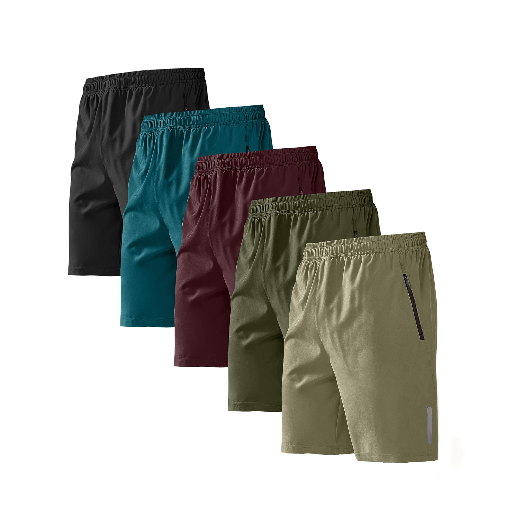 BUYJYA 5 Pack Men's Athletic Gym Shorts Set Workout Basketball Running Elastic Waist with Zipper Pocket Gift