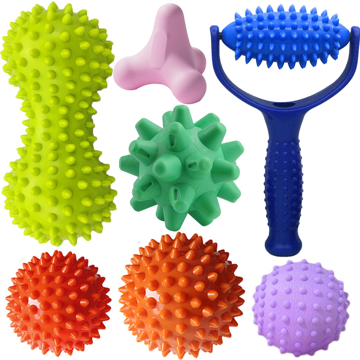 Set di 7 pallina massaggio piedi, pallina massaggio muscolare a forma di riccio, a 4 angoli, per fascite plantare, terapia dei trigger point, rilassamento miofasciale profondo dei tessuti