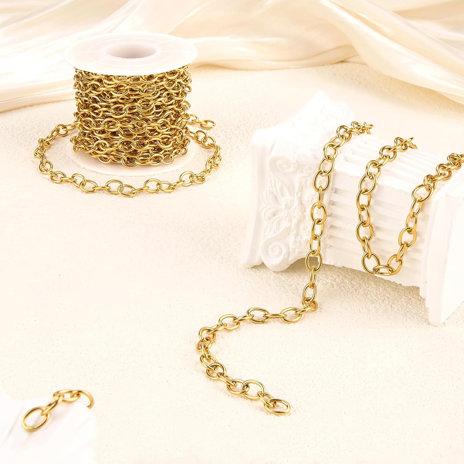 YOUBEIYEE 16.4 Feet Gold Plated Chain for Jewelry Making Stainless Steel Cable Chains Bulk on Spool