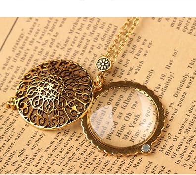 CLARA 5X Magnifier Vintage Hollow Out Magnifying Glass Sliding Top Magnet Pendant Necklace Gold