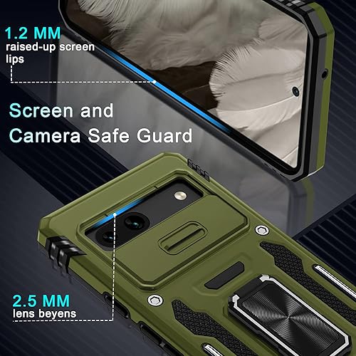 Miniatura 5 de DEERLAMN Funda para Google Pixel 7a con Cubierta Deslizante para Cámara + Protector de Pantalla (2 Paquetes), Soporte de Anillo Giratorio Funda