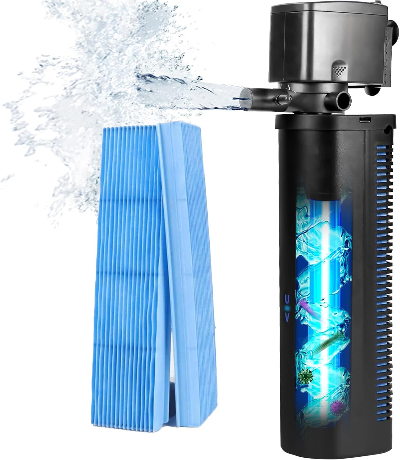 Hypool Aquarium U-V Filter 600GPH for Large 75-1000 Gallon Fish Tank Cold Plunge Tub Small Koi Pond w/Replacement Filters, Compatible with P-10F, CPF-025F, P10F-025F Water Polishing Media