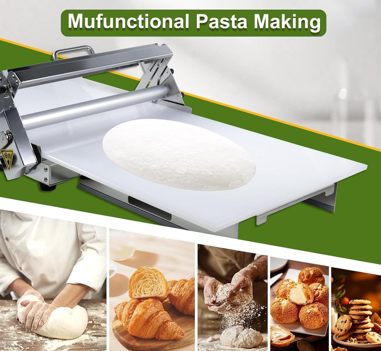 Elektrische Teigrolle mit Einstellbarer Teigstärke, Faltbare Teigrolle mit Ausrollbrett, für Bäckerei, Pizza, Croissant, verstellbare Dicke 0,5–17,5 mm, gewerbliche Nutzung zu Hause