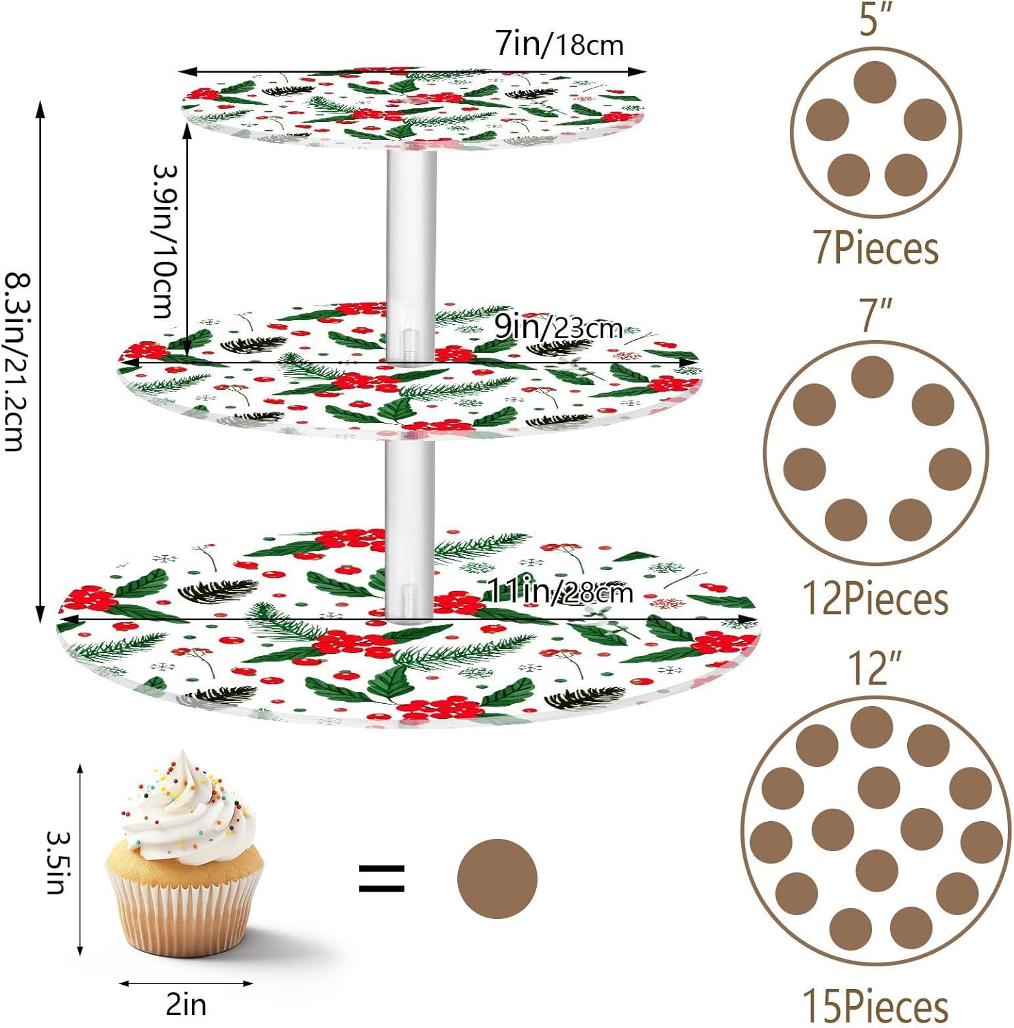 Graffiti Holly Pattern 3 Tier Round Cupcake Stand, Acrylic Cupcake Stand, Tray Decoration, Dessert Tower, Suitable for Party, Holiday