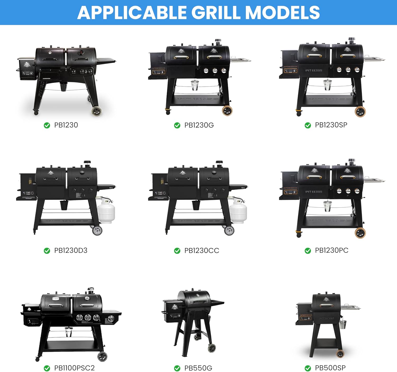 Flame Broiler Kit for Pit Boss PB1230, PB1100PSC1/2/3, PB1230CC, PB600PS1, PB500SP, PB550G Pellet Smoker, Replacement Heat Deflector Diffuser & Slide Cover, Pit Boss Grill Parts