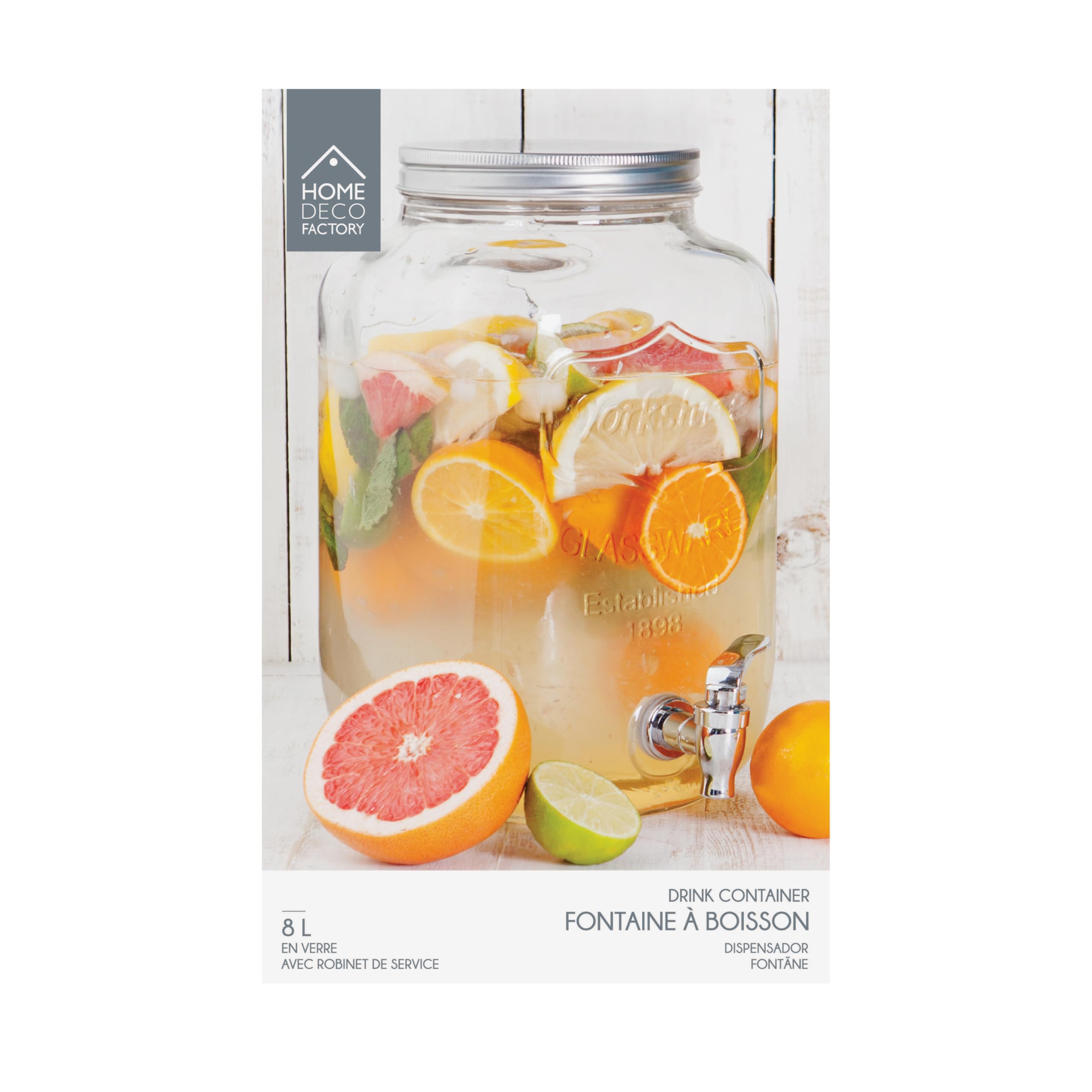 HOME DECO FACTORY - KV7177, Dispensador de Bebidas de Vidrio con Amplia Apertura y Grifo de Servicio, Diseñado para Toda la Familia, Ideal para Tus Bebidas - Capacidad: 8 L (Paquete de 2)