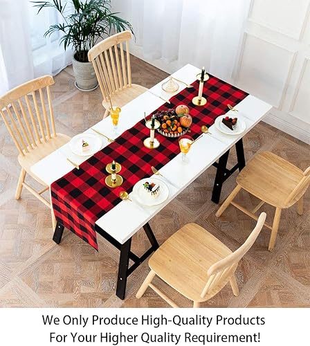 Miniatura 2 de Camino de mesa a cuadros de búfalo de 13 x 72 pulgadas, camino de mesa de Navidad a cuadros rojos y negros, camino de mesa a cuadros para cenas