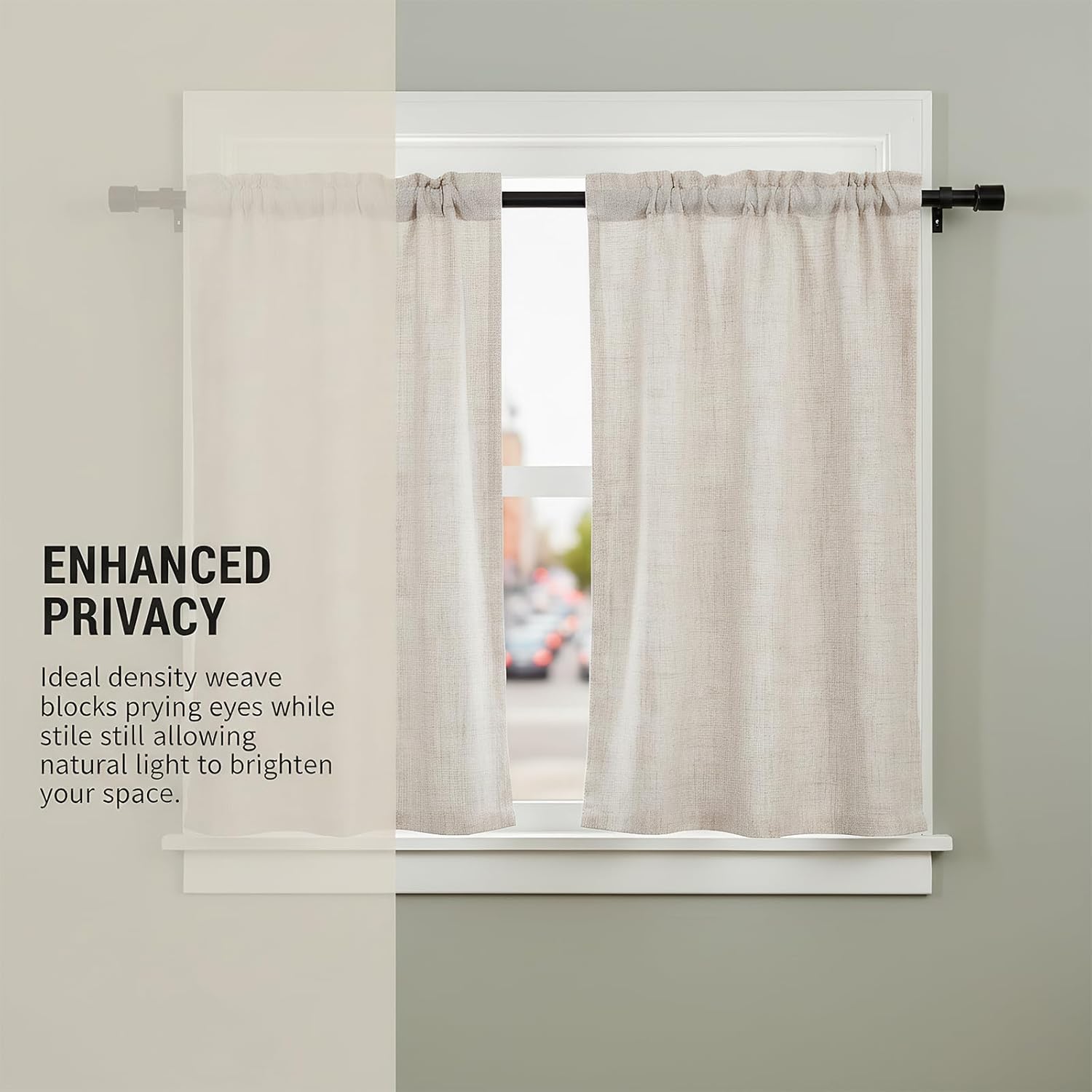 Kitchen Cafe Short Curtains,for Front Door Window Shades Para Cocina over Sink Small Closet Basement Farmhouse rv Bathroom Valances Sink Skirt Sheer Short Curtain (2 Panels) (beige, 27.55*35)