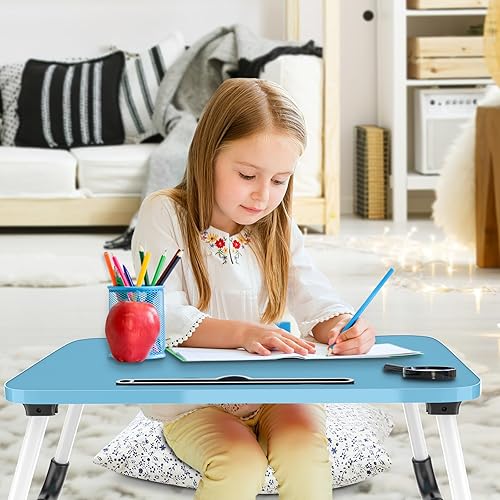 Miniatura 3 de Escritorio de cama para laptop, mesa plegable portátil con ranura para tableta, soporte para computadora portátil para cama, mesa de pie portátil