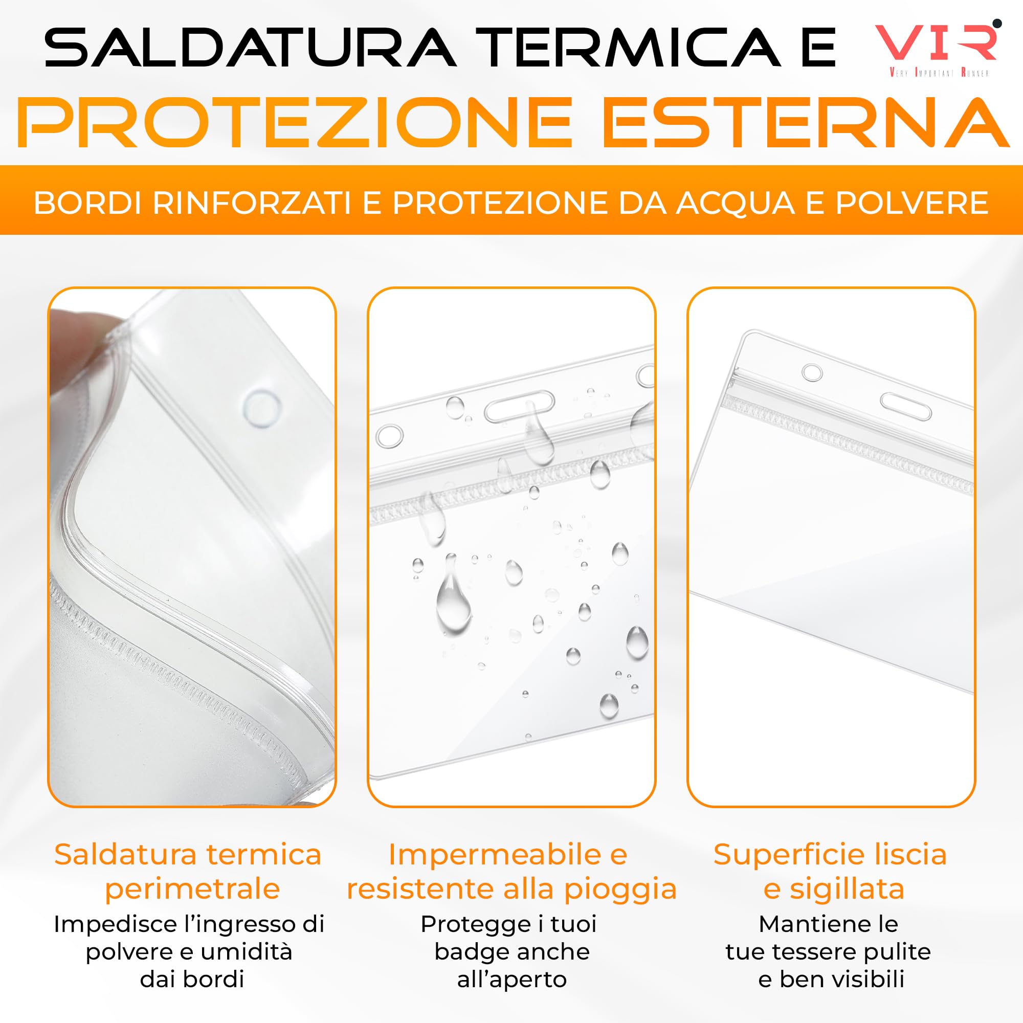Porta Badge Trasparenti Impermeabile in PVC con Bordi Termosaldati e Apertura Superiore - 100 Pezzi