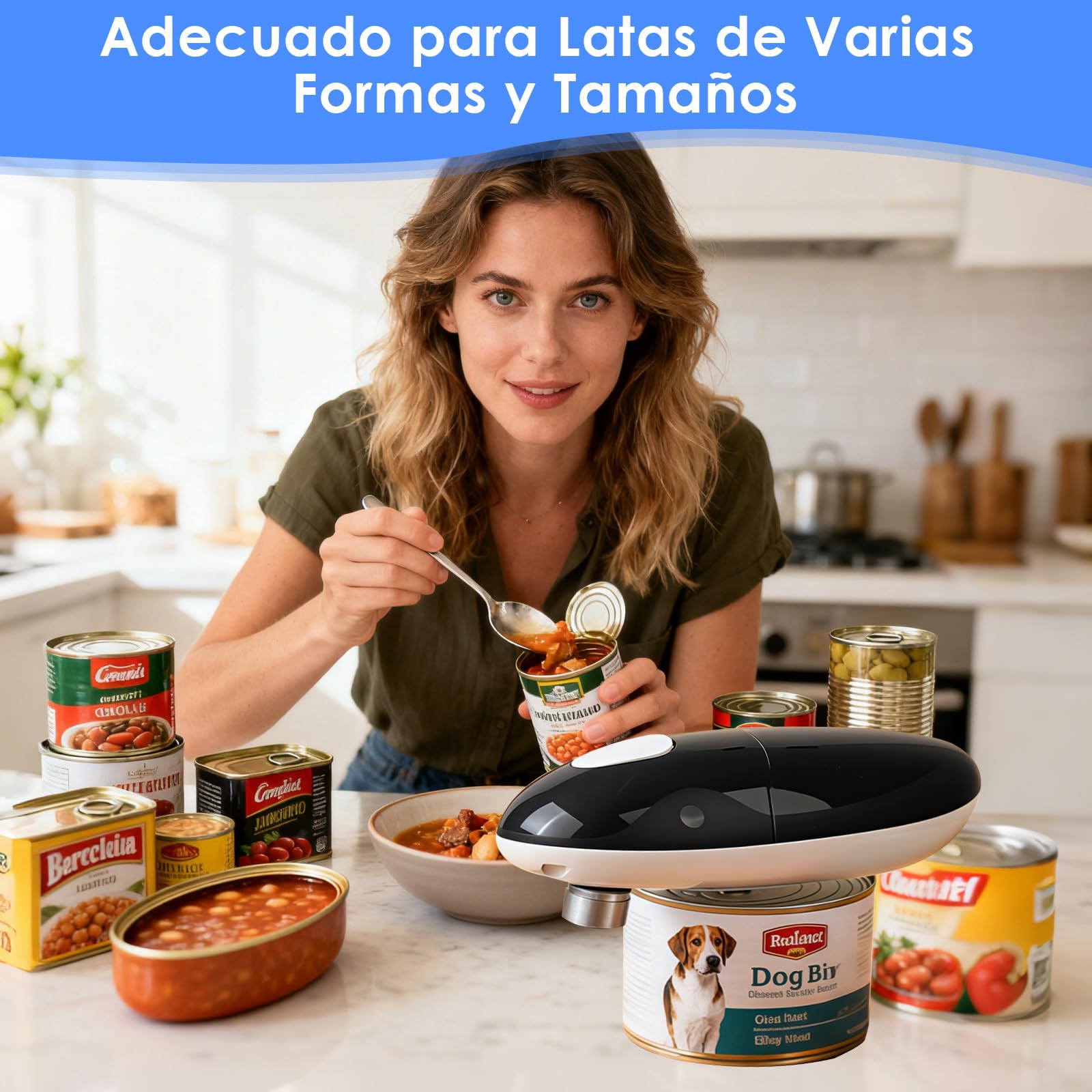 Abridor de Latas Eléctrico Automático, Abre Todo Tipo de Latas con Solo Pulsar un Botón - Ideal para Cocineros, Mayores, Niños y Personas con Movilidad Reducida