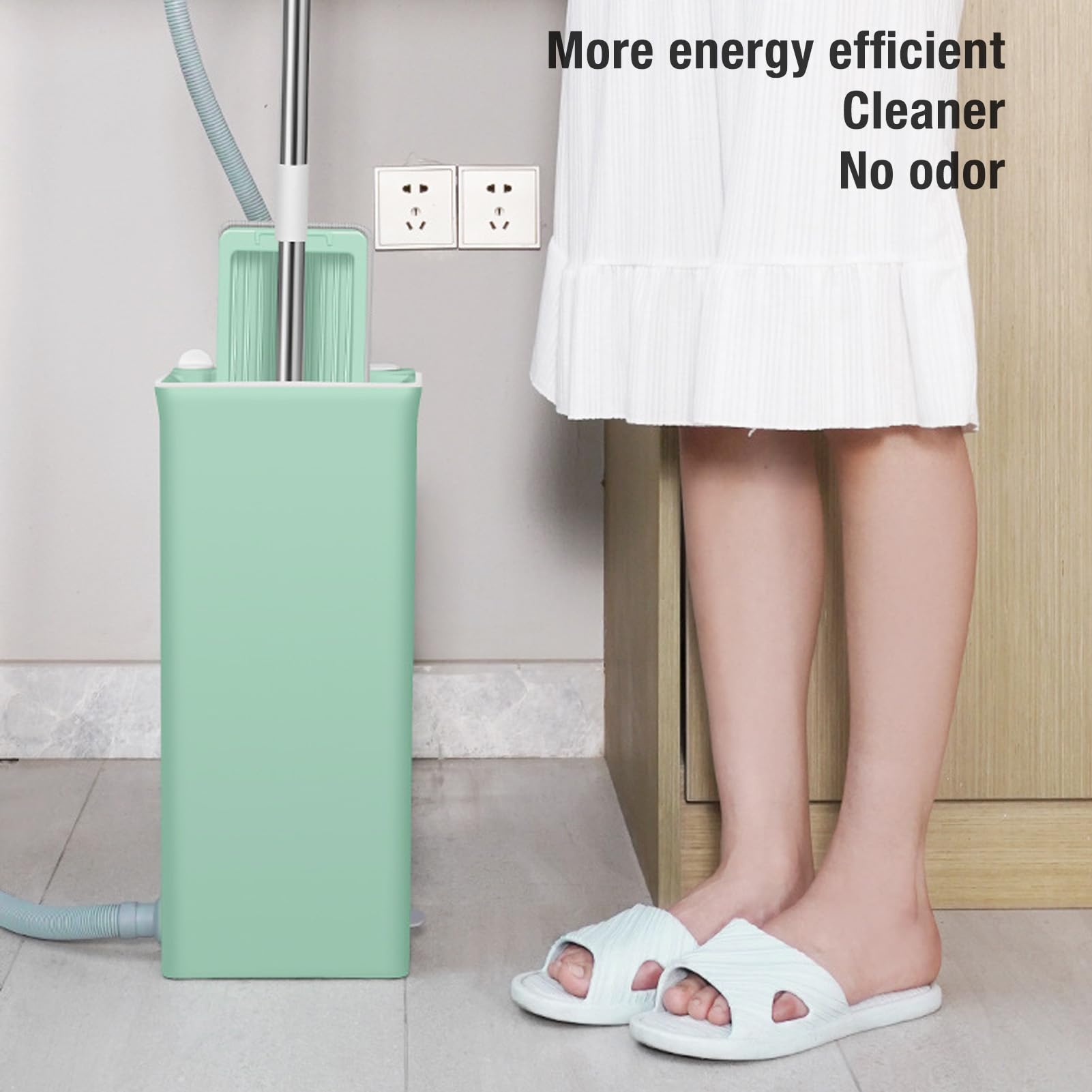 Mop i wiadro z wyciskaczem, obracane pod wieloma kątami, nie wymaga mycia ręcznego Płaski mop podłogowy i wiadro Silny system czyszczenia podłóg pochłaniający wodę
