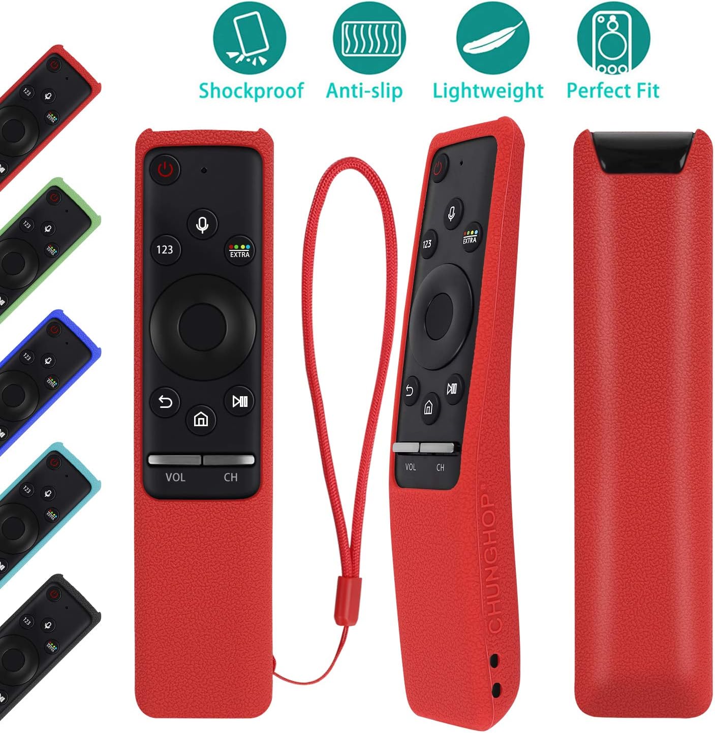 Image highlighting the features of the remote case: shockproof, anti-slip, lightweight, and perfect fit.