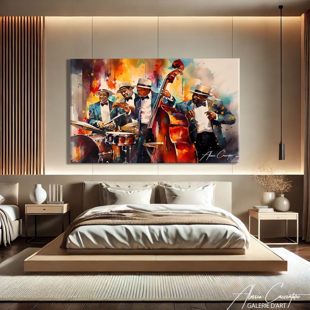 Stampa Musicista Jazz Stampa su Tela Musica Quadro Africano Decorazione Della Parete Soggiorno Tela Xxl Decorazione Camera Adulto Moderna Cornice Decorazione Della Parete Africa (120x80cm)