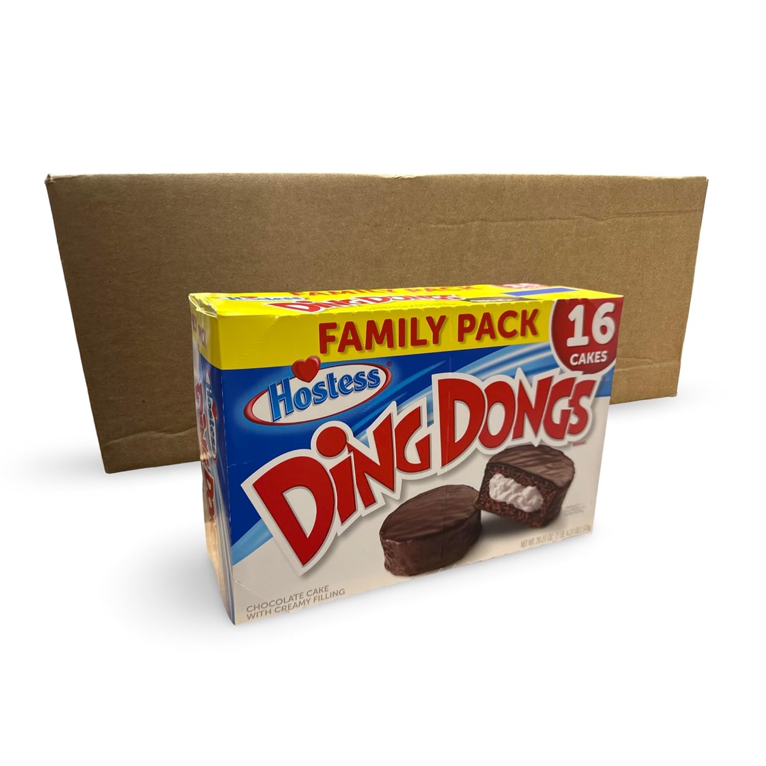 Hostess Chocolate Ding Dong Case, 1.27 Ounce, 16 Per Pack, 6 Per Case (96 Total Cakes)
