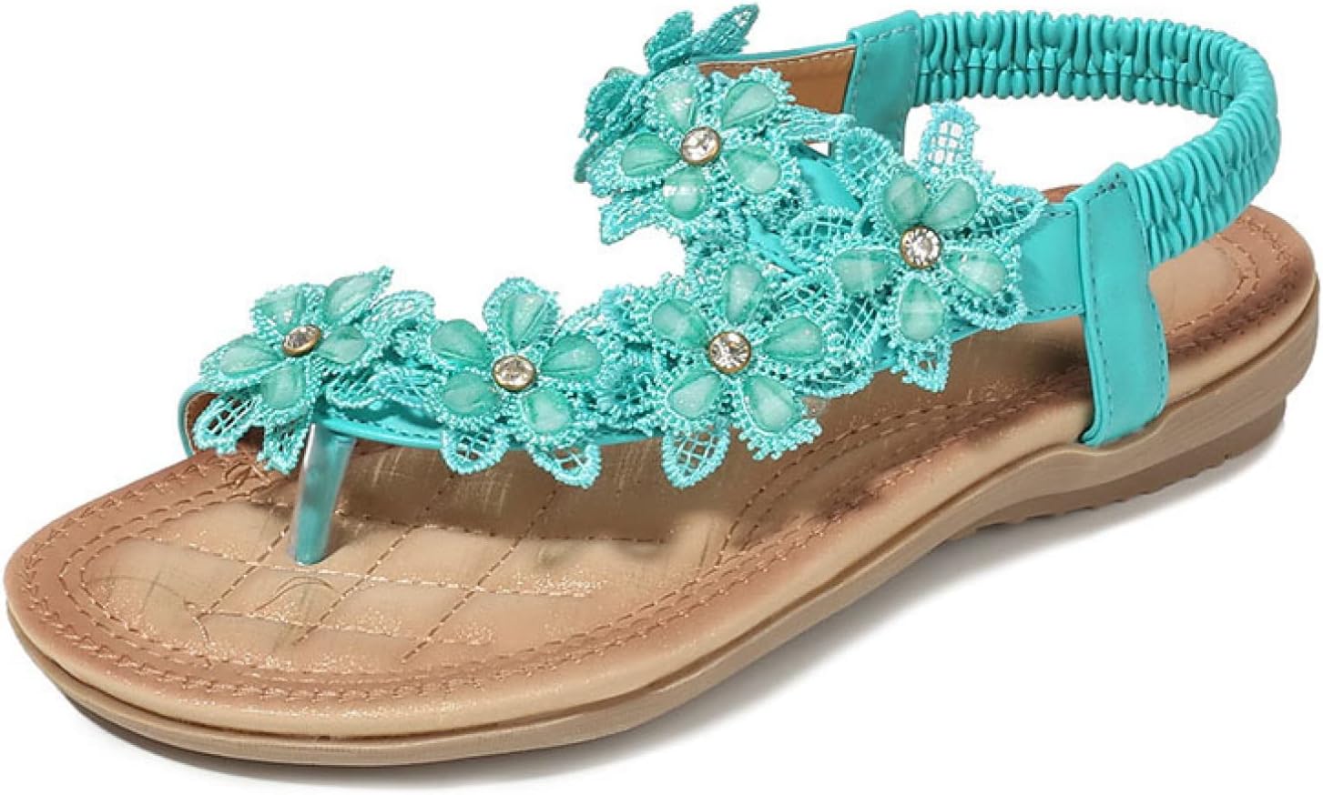 [VRGT] ビジュー サンダル レディース ぺたんこ ビーチサンダル ボヘミアン ゴム 夏 可愛い フラット ローヒール 大きいサ