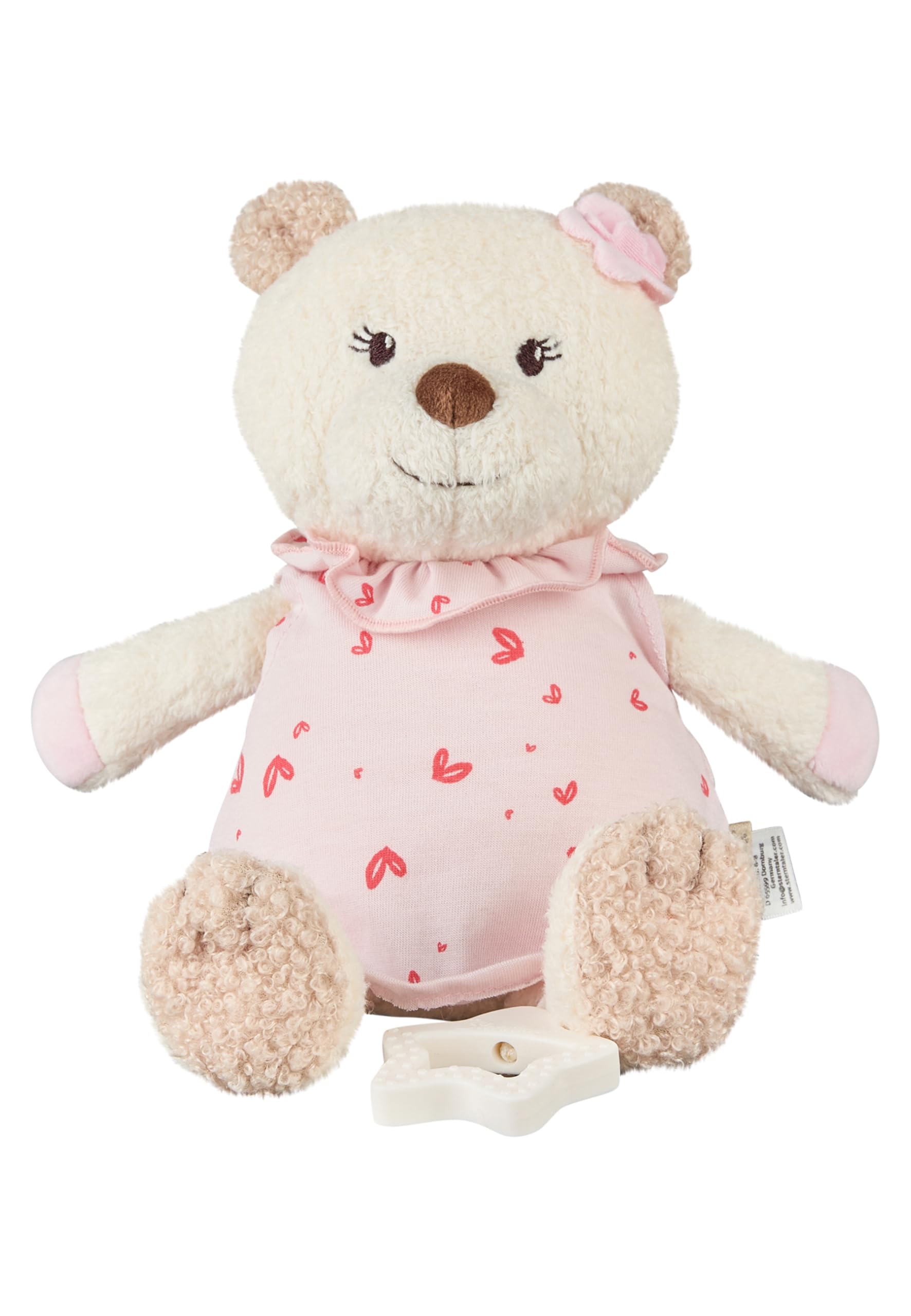 Sterntaler Spieluhr M Bär Betty, Kinder- und Babyspielzeug, kuschliger Flausch und bedrucktes Jersey, herausnehmbares Spielwerk, Sternengriff, Melodie: Brahms Wiegelied, 24×20×9 cm, cremeweiß