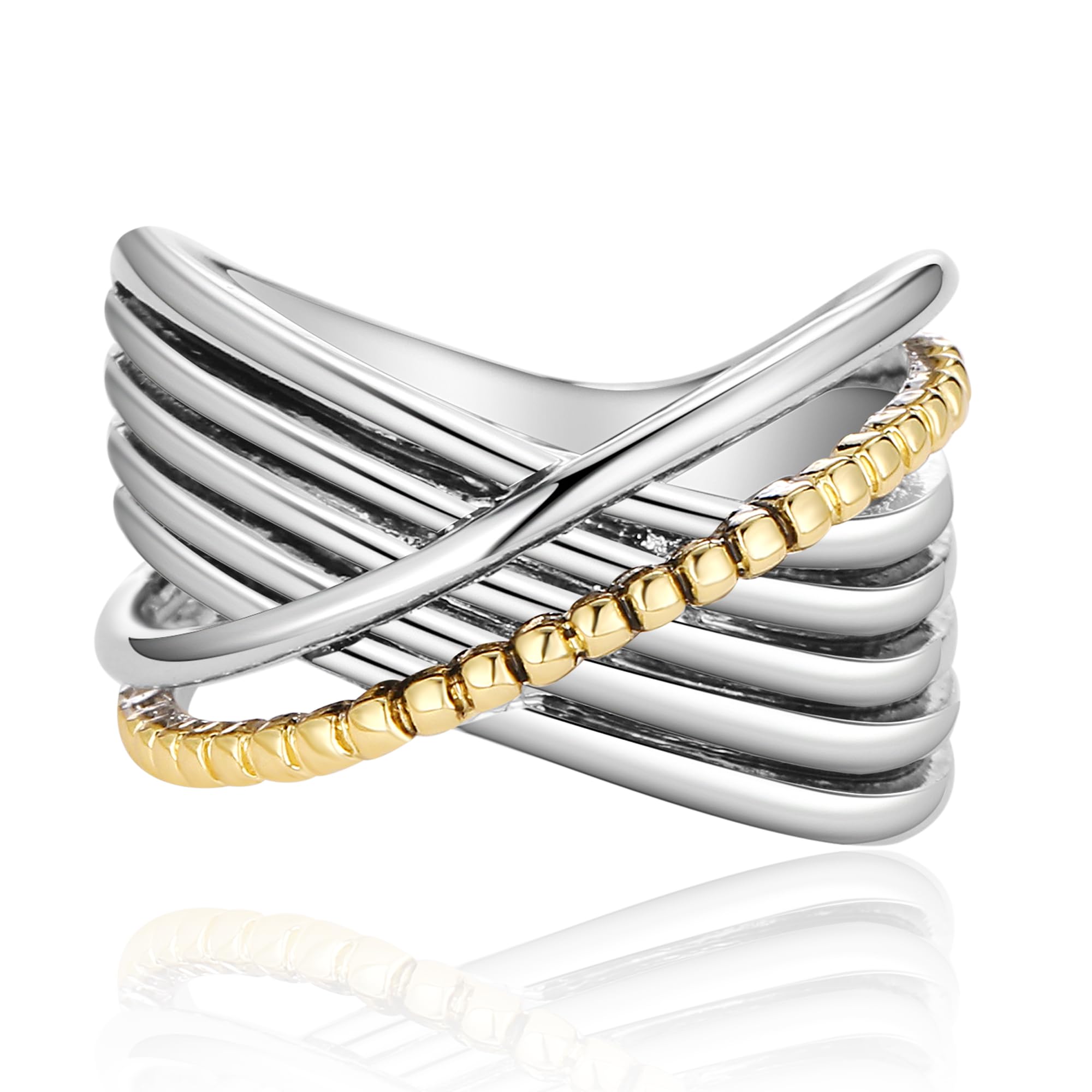 Gold and Silver Statement Rings for Women - Two Tone Rings Vintage Openwork Silver Band Rings Cocktail Jewelry