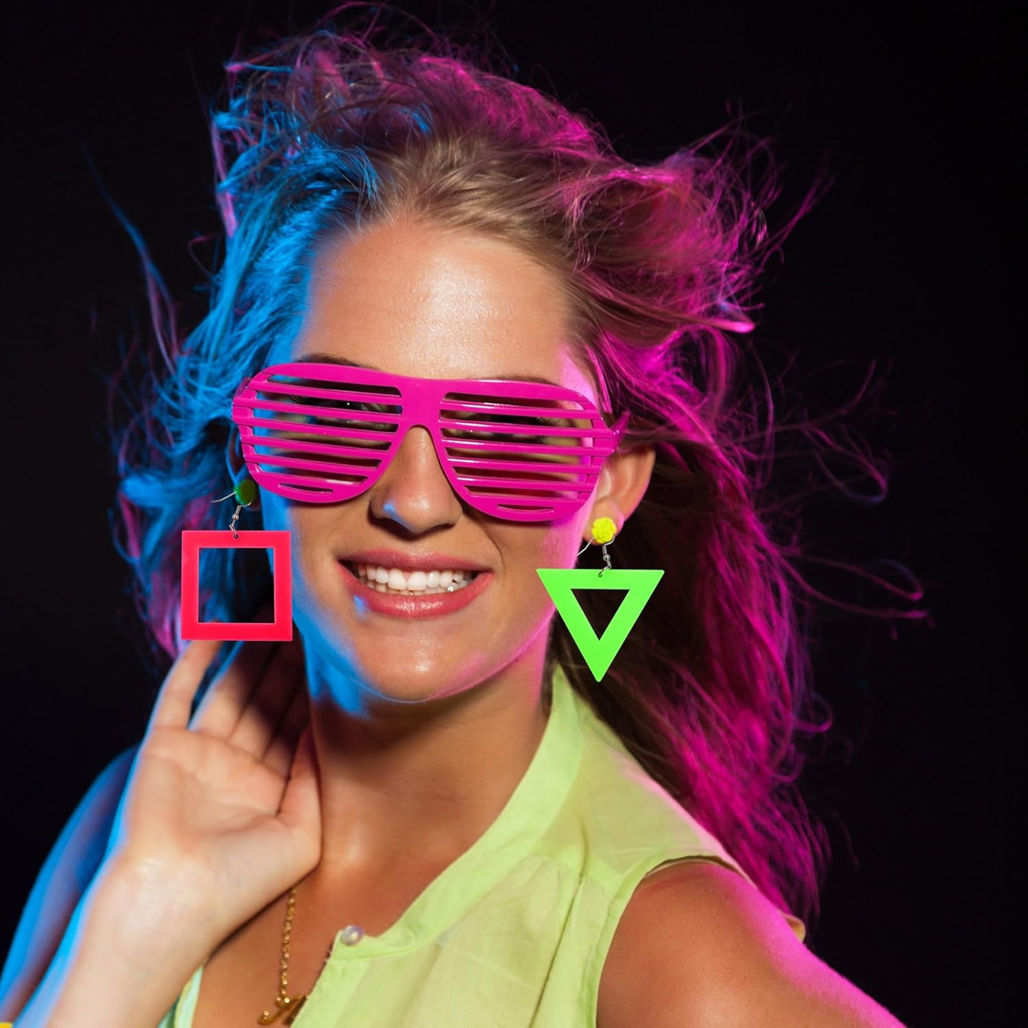 YAROMO 80s Costume Accessories, 80's Fanny Pack Glasses Hairband Fishnet Gloves Bracelet Earrings Necklace Socks for Women - Image 4