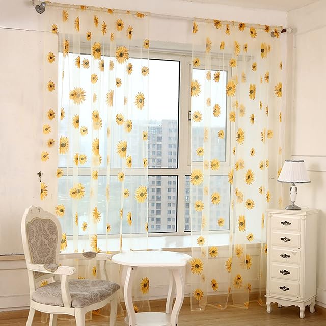Ardorlove Voile Curtains Sunflower Patterned Semi-Sheer Rod Pocket Net Curtains for Living Room Bedroom Kitchen Balcony Coffee Windows Doors Spring Summer Home Decor 39.4 x 78.7 Inch 1 Panel