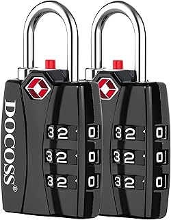 Docoss Metal TSA 3 Digit Number Lock for Bag, Luggage, Travel (Black) - Set of 2 | Zinc,Metallic Finishes | Black - Number...