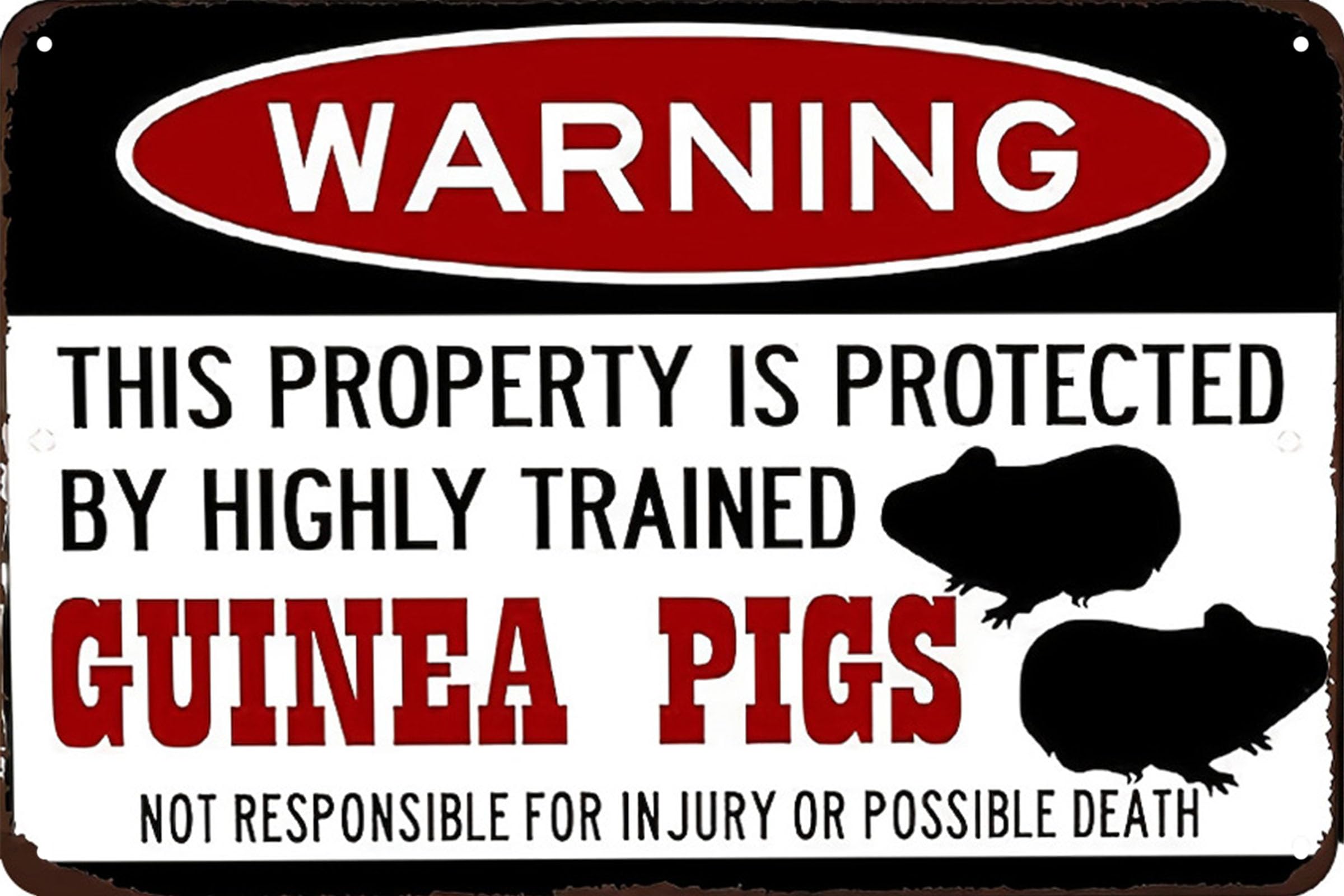 Retro Warning Tin Sign,Vintage Beware Metal Sign Wall Decor for Outdoors Bar Yard, Farm, Fence, Home, 8x12 Inches (Warning: Protected by Highly Trained Guinea Pigs)