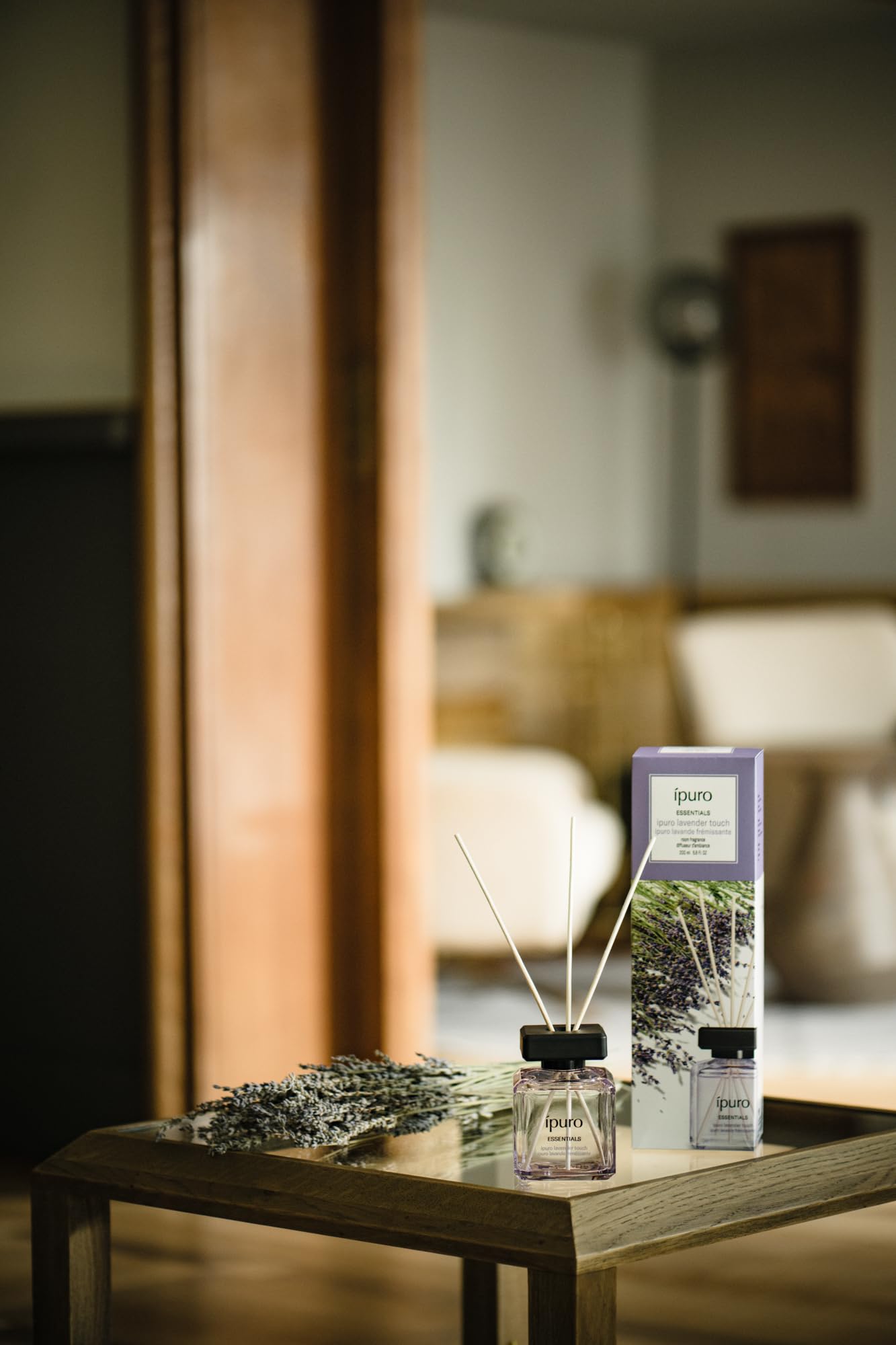 ipuro Essentials Lavender Touch Room Fragrance with Sticks 50 ml - Room Freshener with Lavender, Citrus, Flowers, Mint & Musk Fragrance Aroma - Diffuser with Sticks